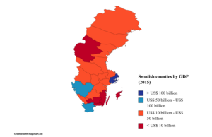 Swedish counties by GDP (2015) Swedish counties by GDP (2015).png