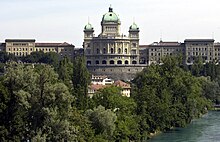 South face of the Parliament Building from across the Aare Swiss Federal Palace from South.jpg