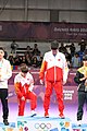 Deutsch: Tischtennis bei den Olympischen Jugendspielen 2018; Tag 9, 15. Oktober 2018; Mixed Medaillenzeremonie - Gold: Yingsha Sun & Wang Chuqin (CHN), Silber: Miu Hirano & Tomokazu Harimoto (JPN), Bronze: Su Pei-ling & Lin Yun-ju (TPE)); Medaillen-Verleiher: IOC member Ryu Seung-minu (KOR), Maskottchen-Verleiher: ITTF Vice-Presiden Nestor Tenca (ARG) English: Table tennis at the 2018 Summer Youth Olympics at 15 October 2018 – Mixed Medal Ceremony - Gold: Yingsha Sun & Wang Chuqin (CHN), Silver: Miu Hirano & Tomokazu Harimoto (JPN), Bronze: Su Pei-ling & Lin Yun-ju (TPE)); Medal presenter: IOC member Ryu Seung-minu (KOR), Mascot presenter: ITTF Vice-Presiden Nestor Tenca (ARG)