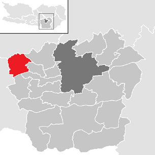 Lage der Gemeinde Techelsberg am Wörther See im Bezirk Klagenfurt-Land (anklickbare Karte)
