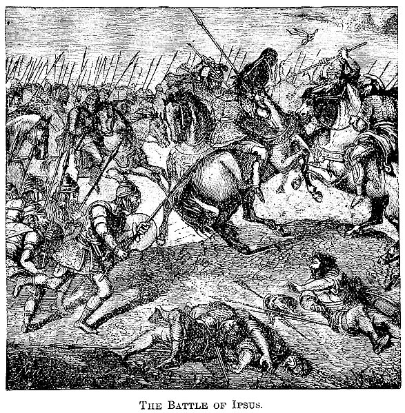 The Battle of Ipsus in 301 BC. 19th century engraving.