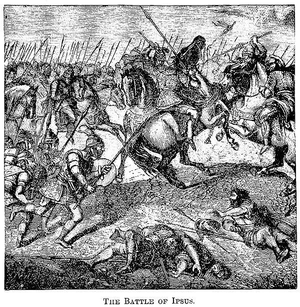 The Battle of Ipsus in 301 BC. 19th century engraving.