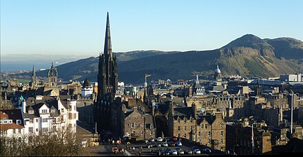 Edinburgh's Old Town with Arthur's Seat and the Firth of Forth in the background.