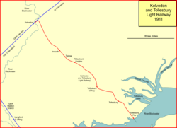 The Kelvedon and Tollesbury Light Railway in 1911 Tolleshunt-rly.png