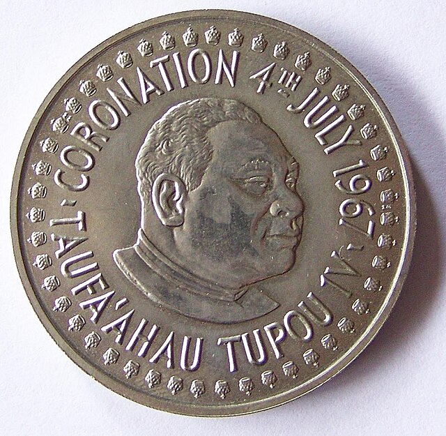 2 paʻanga coin commemorating Taufa'ahau Tupou's coronation in 1967.