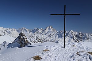 Torrenthorn summit, view to the east over Lötschental, Bietschhorn and Aletschhorn