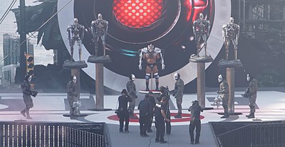 Triple H making his Terminator Genisys inspired entrance at WrestleMania 31