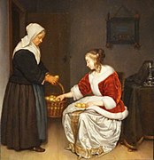 Caspar Netscher: Zwei Frauen mit einem Korb Zitronen (ca. 1664-1665 ?) (Bayrische Staatsgemäldesammlungen)