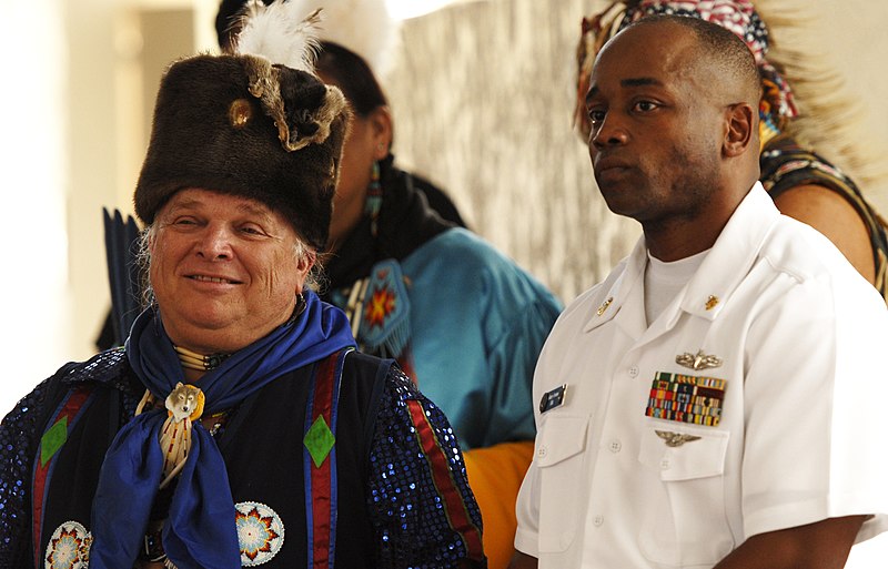 File:US Navy 101118-N-7498L-030 Native American Dr. David Windhorse Long stands with Senior Chief Electrician's Mate Sidney Coverson, assigned to Comma.jpg