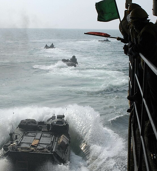 File:US Navy 110730-N-GH121-081 Marines assigned to the 22nd Marine Expeditionary Unit (22nd MEU) launch amphibious assault vehicles from the amphibious.jpg