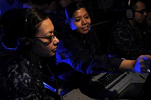 US Navy 120120-N-RG587-099 Cryptologic Technician (Technical) 2nd Class Katherine Newquist, left, and Cryptologic Technician (Technical) Seaman App.jpg