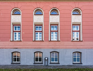 Windows at the north side of the Richard Wagner school on Richard Wagner Strasse #19, #21, quarter Perau, statutary city Villach, Carinthia, Austria, EU