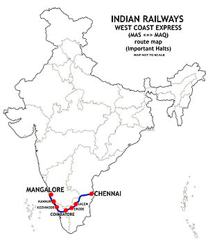 West Coast Express (Hindistan) Güzergah map.jpg