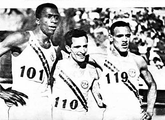 US athletes Bill Brown, Hugo Maiocco, and Mal Whitfield Whitfield brown maiocco 1951.jpg