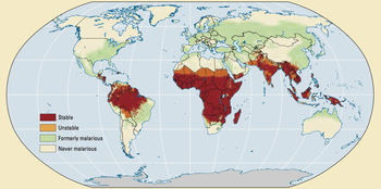 Past and current malaria prevalence in 2009