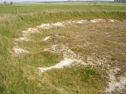 Excavated henge ditch on Wyke Down (Dorset). The ditch was originally dug as a causewayed enclosure and may therefore not be a henge.