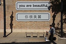 You are beautiful installation in English and Chinese in Chicago's Chinatown neighborhood You are beautiful (29765641654).jpg