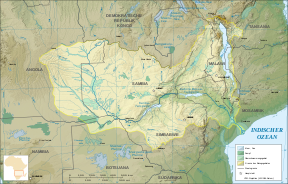 Kaart van die Zambezirivier-bekken in Afrika.