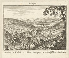 Das Dorf auf einer Radierung von Emanuel Büchel aus dem Jahr 1753