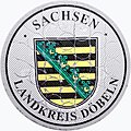 Zulassungsplakette des Landkreises Döbeln mit dem sächsischen Landeswappen bis 2008