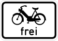 Zusatzschild 723 Kleinkrafträder und Fahrräder mit Hilfsmotor (Symbol) frei (500 × 350 mm)