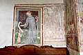 English: Gothic fresco of Saint Leonard with benefactor around 1430 at the north wall of the chancel Deutsch: Gotisches Fresko mit Darstellung des hl. Leonhard mit einem Stifter um 1430 an der N-Wand des Chorquadrats