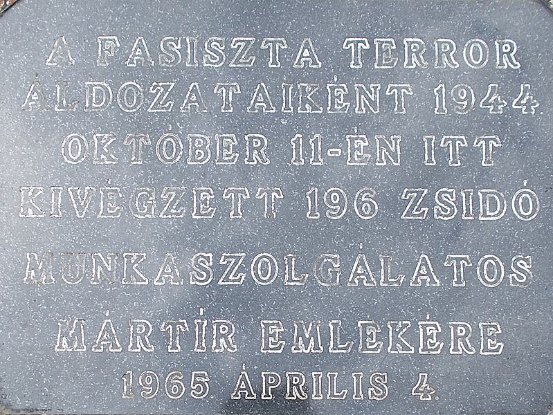 File:'A fasiszta terror áldozataiként 1944 október 11-én itt kivégzett 196 zsidó munkaszolgálatos mártír emlékére', 2019 Kiskunhalas.jpg