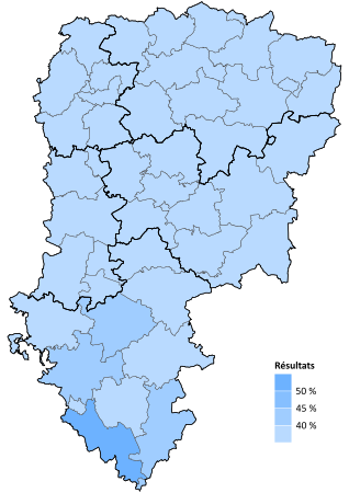 Résultats électoraux de la droite parlementaire au premier tour par canton.