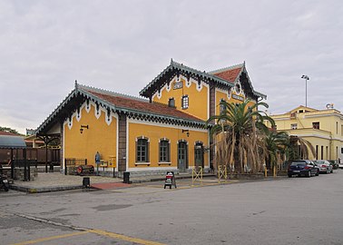 The railway station, designed by Evaristo De Chirico.