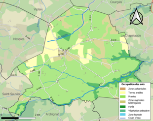 Barevná mapa znázorňující využití půdy.