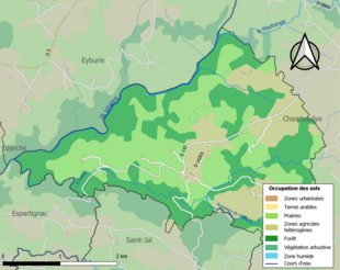 Barevná mapa znázorňující využití půdy.