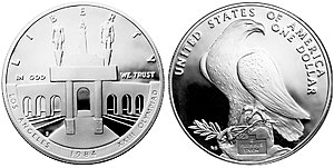 1984 Summer Olympics commemorative coins 1984 Olympic Coliseum-Proof Dollar.jpg