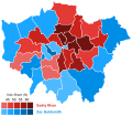 Vote strength map by borough in the 2016 London mayoral election.