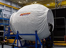 Full-scale mock-up of a BEAM at the Johnson Space Center Space Vehicle Mockup Facility 20180706 Bigelow Airlock Johnson Space Center.jpg