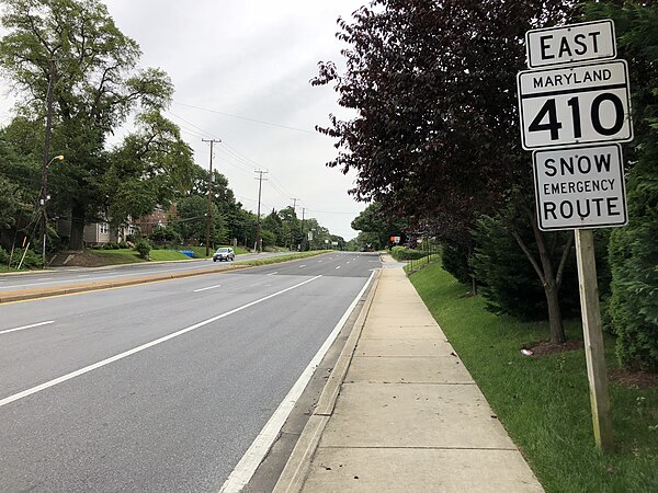 MD 410 eastbound on the south edge of University Park