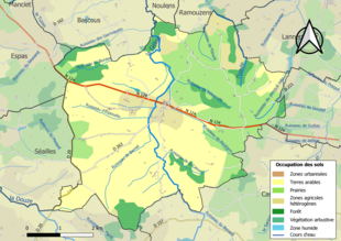 Barevná mapa znázorňující využití půdy.