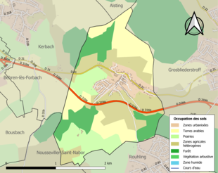 Barevná mapa znázorňující využití půdy.