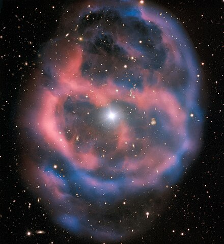 Planetary nebula remains of a dead giant star leaving behind a Subdwarf O star.[6]