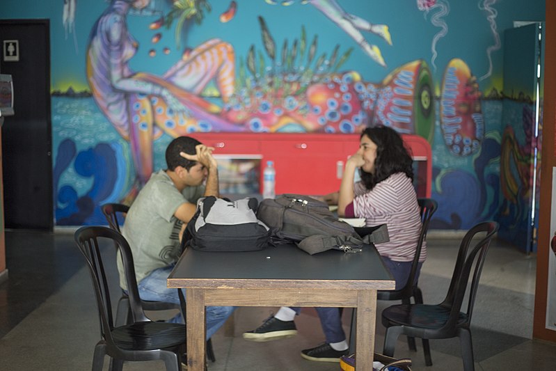 File:A researcher interviews a university student and part-time journalist on a university campus in Salvador, Brazil. May 29, 2017.jpg