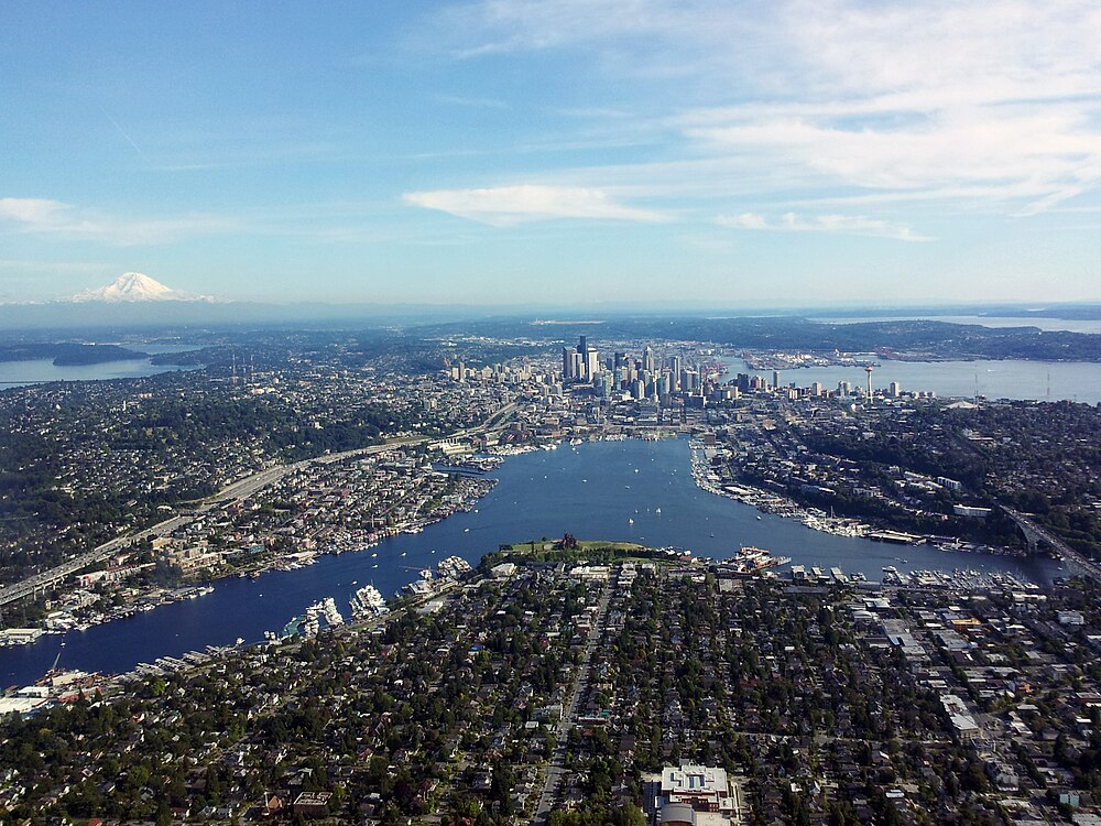 The population density of Seattle in Washington is 369.24 square kilometers (142.56 square miles)