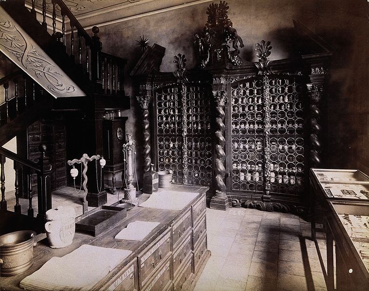 File:An eighteenth-century apothecary's shop with intricately car Wellcome V0029787.jpg