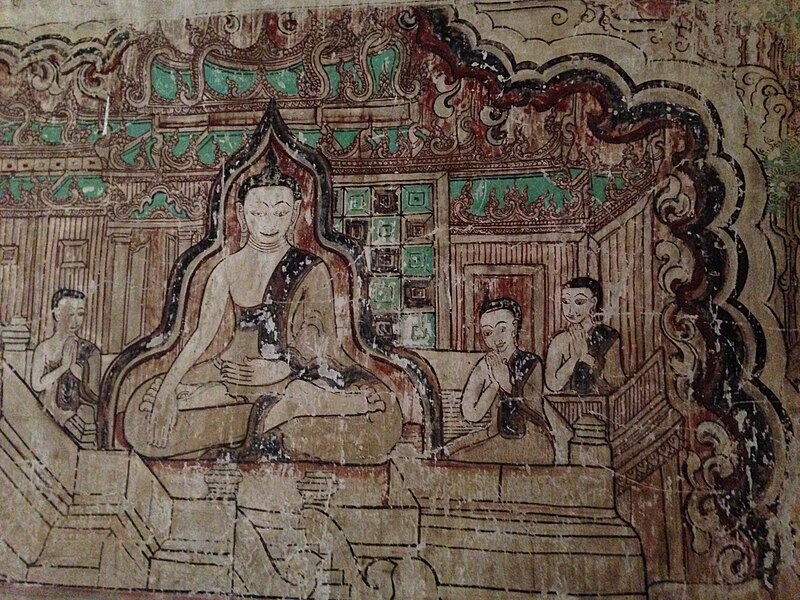 File:Ancient wall painting (awakening of Buddha Taṇhaṅkara), Upali Thein Temple, Bagan, Myanmar - 20141210.jpg