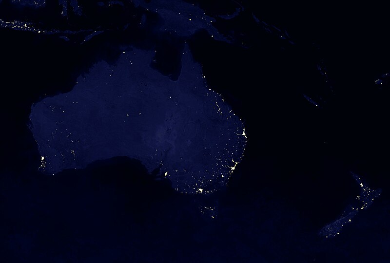 Australien und Neuseeland bei Nacht