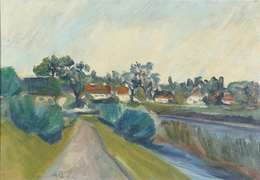 Sommerlandskab med huse i baggrunden, 1922