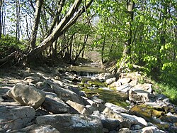 Potok Lušová těsně nad ústím do Vsetínské Bečvy nad obcí Halenkov
