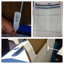 One formal duty of an election scrutineer involves verifying that the ballot boxes are empty when sealed, and that the seals have not been tampered with at the end of polling Ballot box scrutineering.jpg