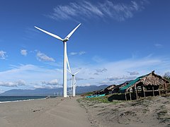 Bangui Wind Farm mills with huts