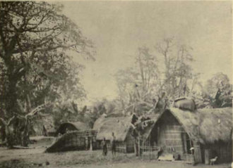 Kinshassa village (1912) Bateke Village, Kinshasa - Starr, Frederick, Congo natives - an ethnographic album (1912).png