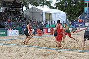 Deutsch: Beachhandball Europameisterschaften 2019 (Beach handball Euro); Tag 6: 7. Juli 2019 – Spiel um Platz Drei, Männer, Ungarn-Russland 2:0 (26:20, 23:22) English: Beach handball Euro; Day 6: 7 July 2019 – Men's Bronze Medal Match – Hungary-Russia 2:0 (26:20, 23:22)