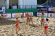 Deutsch: Beachhandball Europameisterschaften 2019 (Beach handball Euro); Tag 4: 5. Juli 2019 – Frauen, Viertelfinale, Kroatien-Ukraine 2:0 (21:20, 21:18) English: Beach handball Euro; Day 4: 5 July 2019 – Quarter Final Women – Croatia-Ukraine 2:0 (21:20, 21:18)